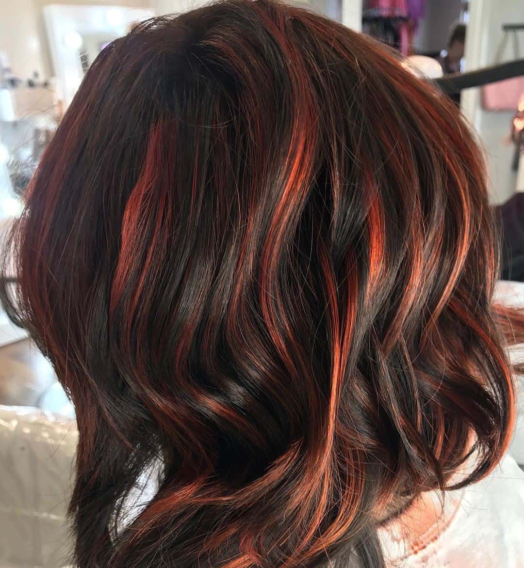 Red Highlights On Black Hair Natural Look 