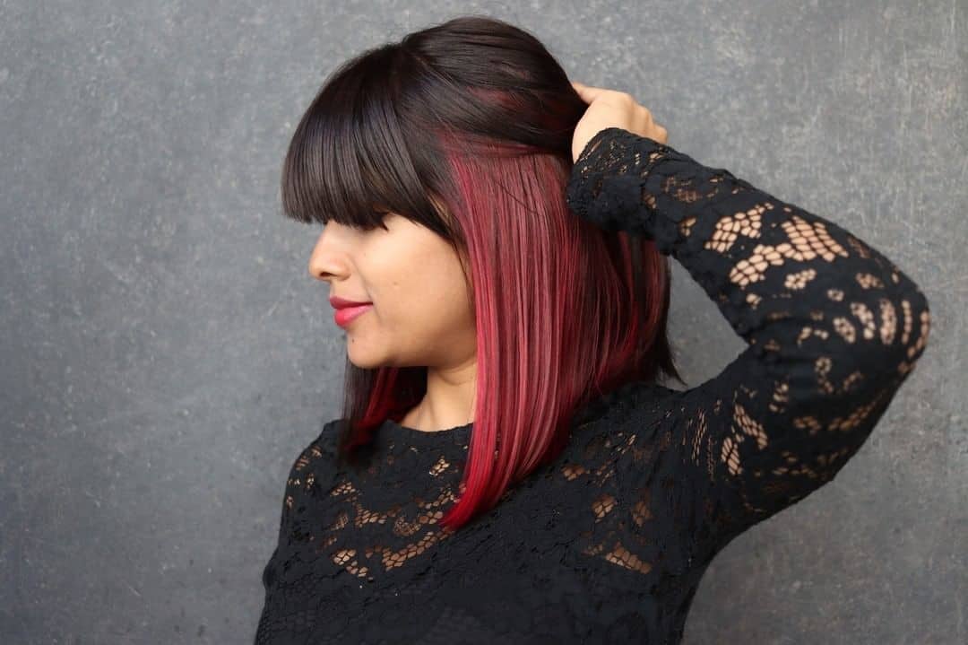 Red Highlights On Black Hair Straight Hair Defined Bob