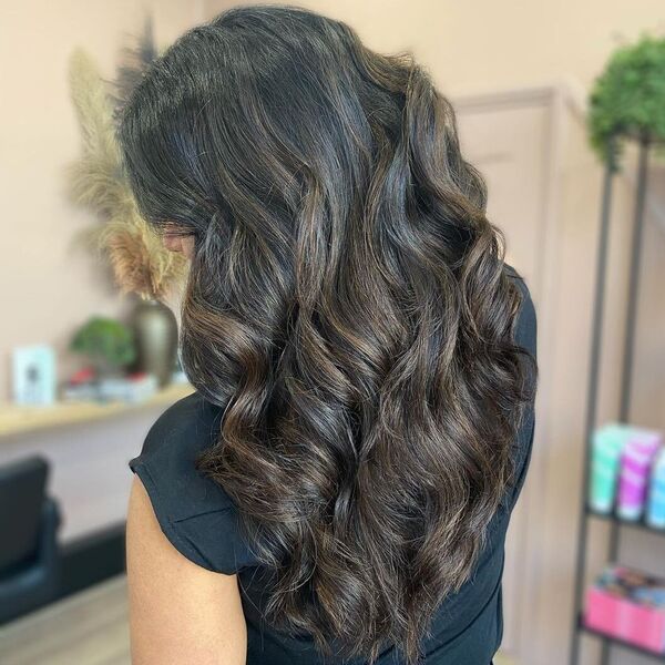 Shaded Wood Balayage - a woman wearing black top.