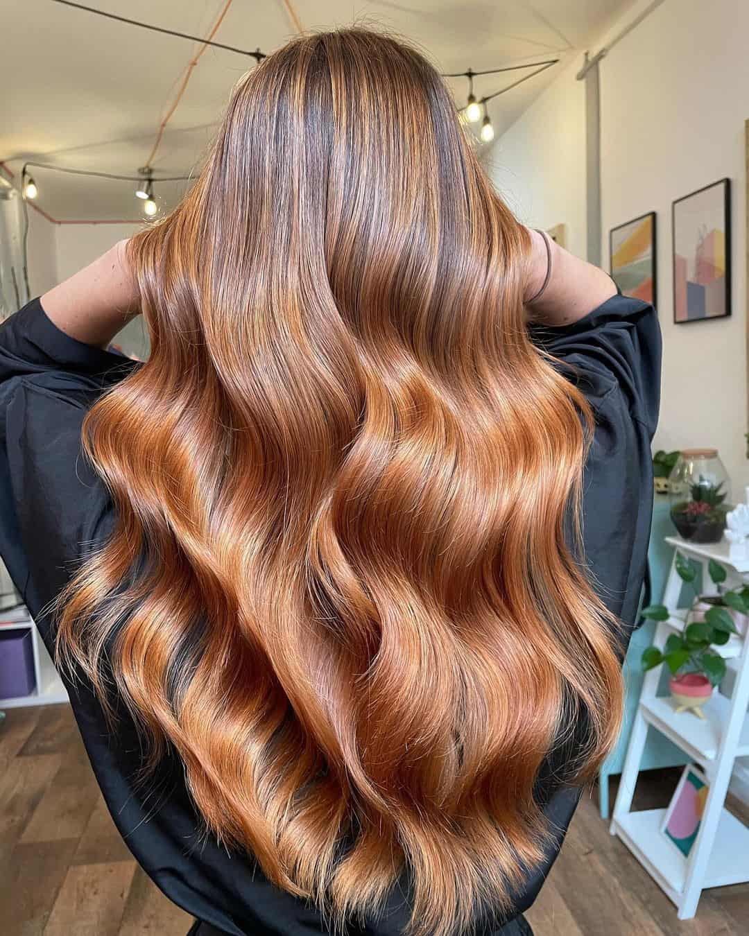 Shiny & Long Light Copper Highlights On Brown Hair