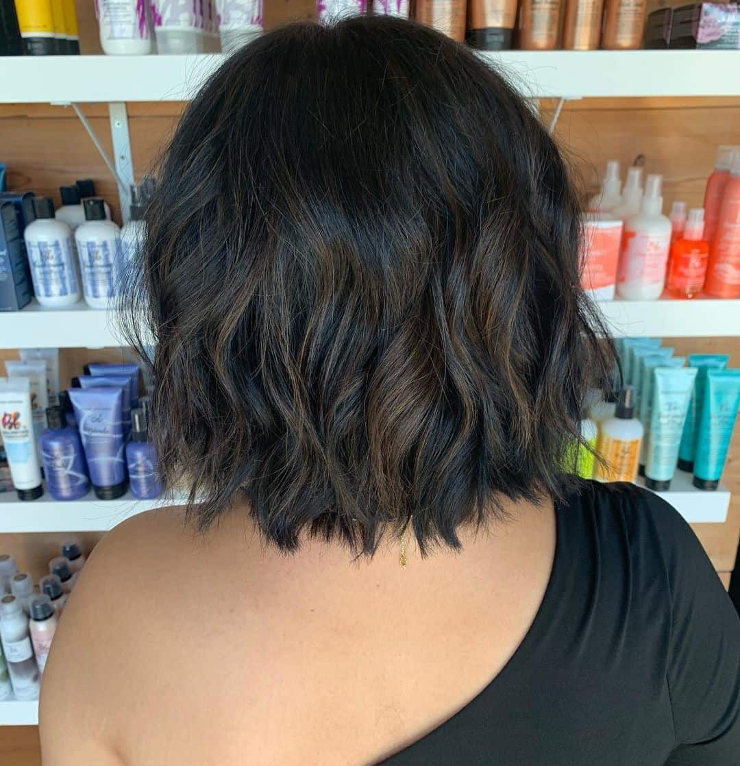 Short & Subtle Caramel Highlights On Black Hair