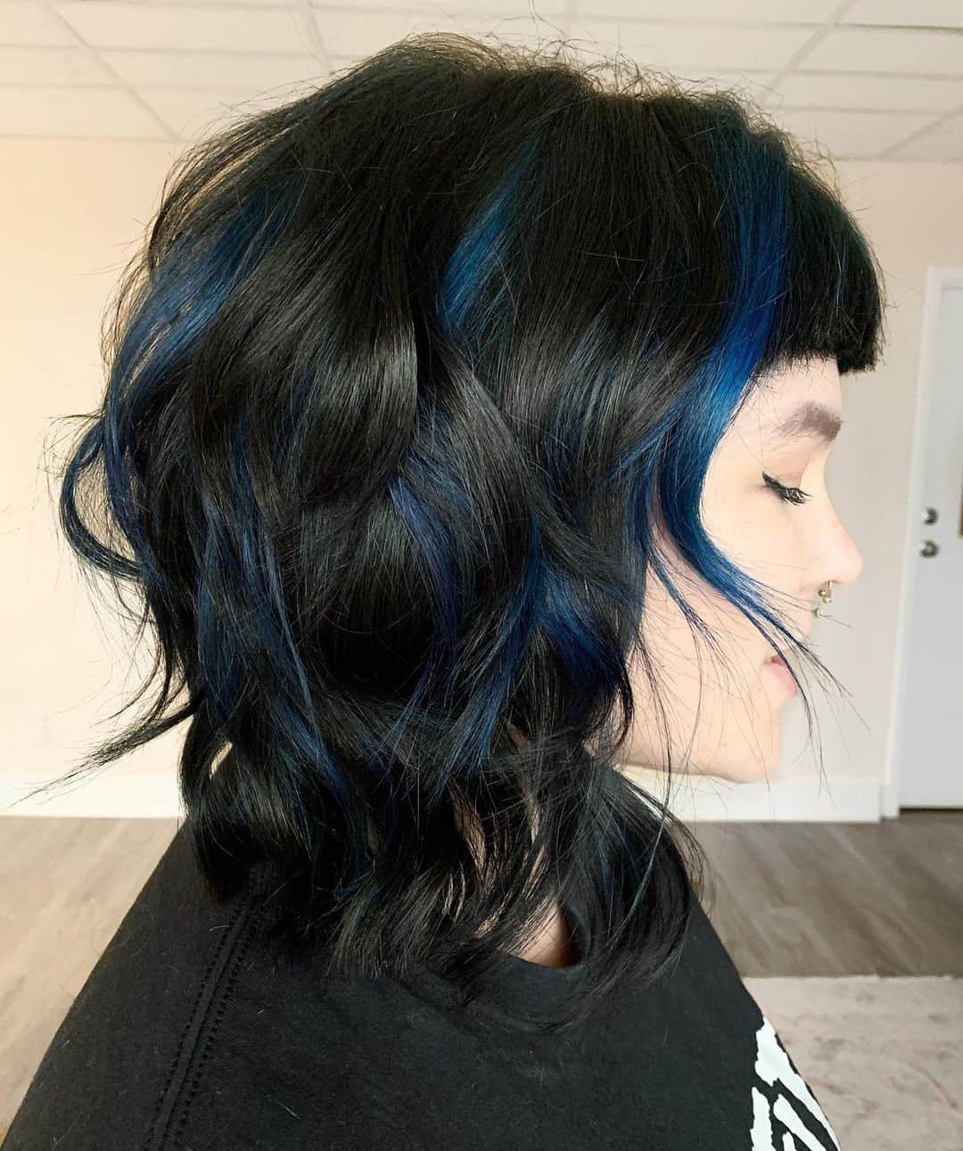 Short Black Hair With Blue Highlights 