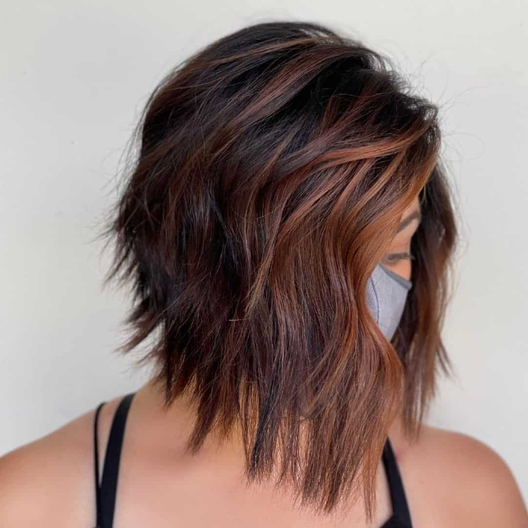 Short Copper Red Highlights On Brown Hair 
