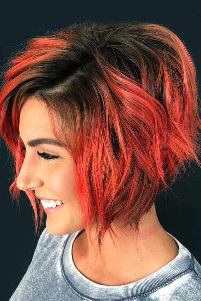 Short Red Bob With Dark Roots #layeredhaircuts #layeredhair #haircuts