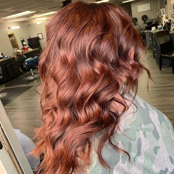 Sophisticated Red Brown Layers - a woman wearing army inspired shirt.