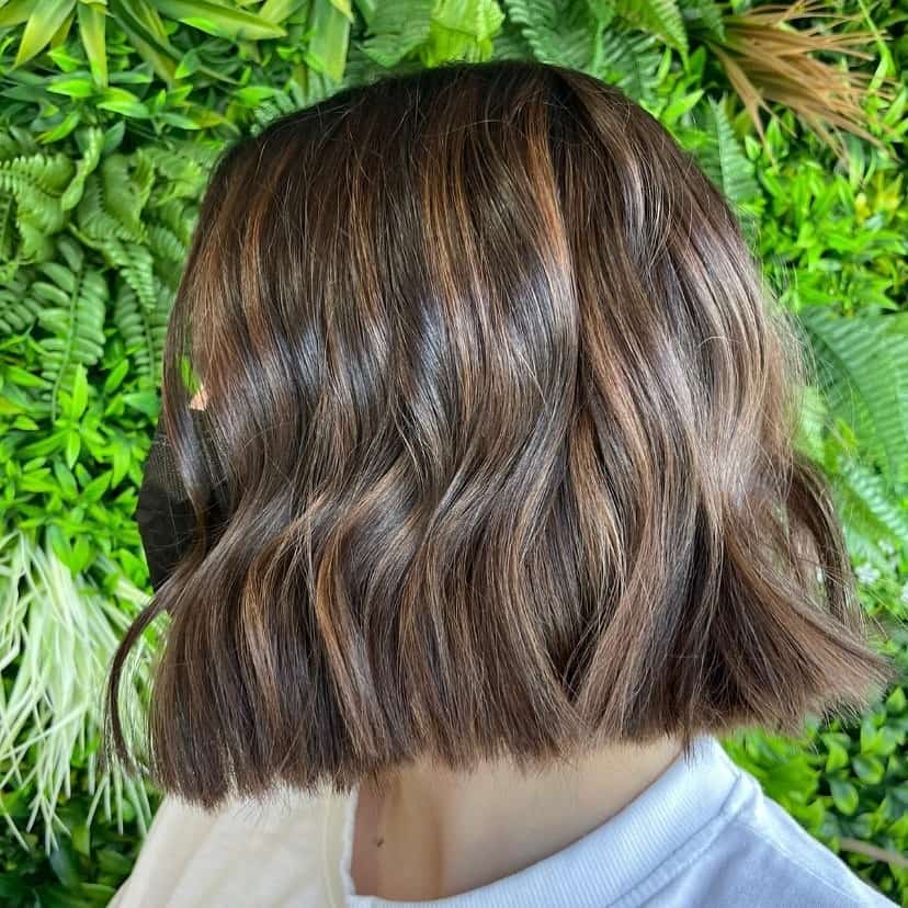 Straight Line Bob Caramel Highlights On Black Hair