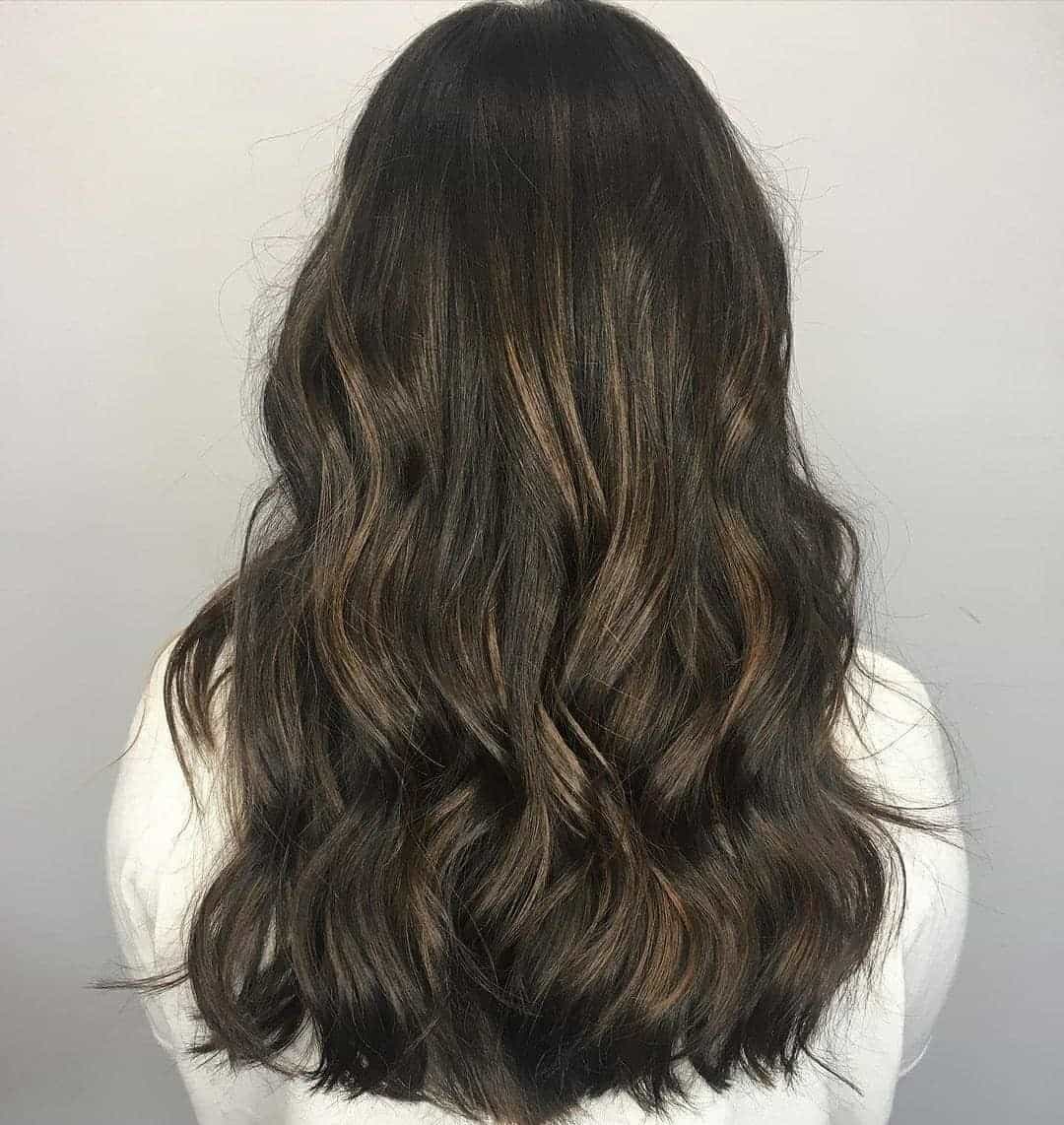 Subtle & Natural Caramel Highlights On Black Hair