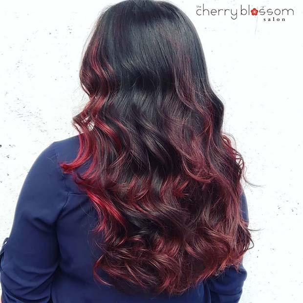 Subtle Dark Red Highlights for Black Hair