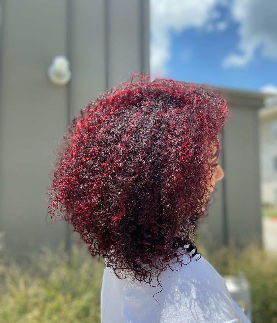 Super Curly Red Highlights On Black Hair