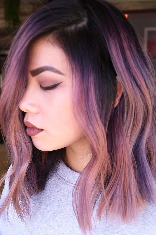 trendy-medium-length-hairstyles-for-thick-hair-rose-purple-highlights
