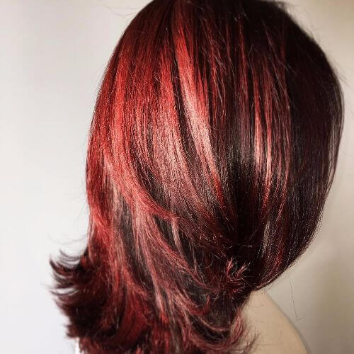 warm burgundy balayage