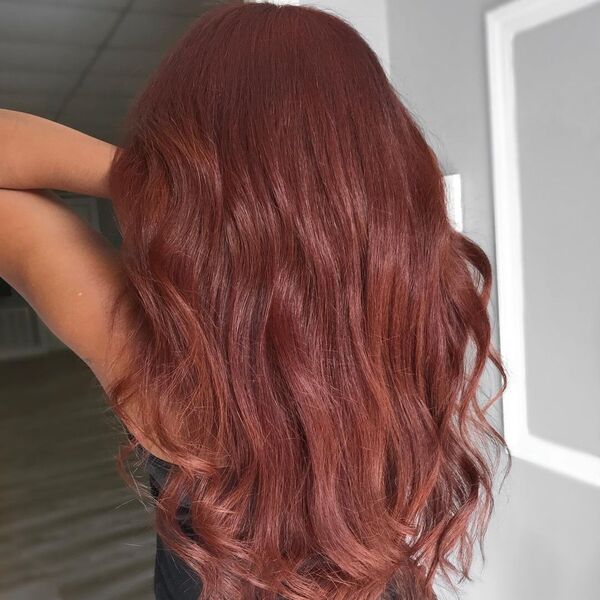 Well-Blended Red Brown Hair - a woman wearing black tank top.