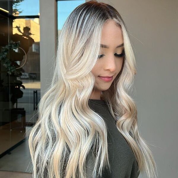 White Creamy Blonde Hair - a woman wearing a black longsleeve top