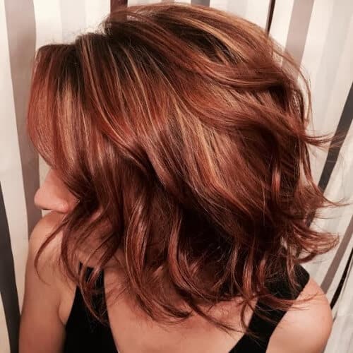 Wispy Caramel Highlights on Red Brown Hair