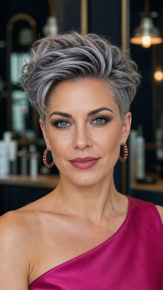 119 Edgy Short Pixie Cuts for Women Smoky Steel Silver Hair