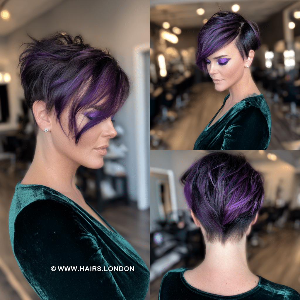 Midnight Black with Violet Highlights Hair