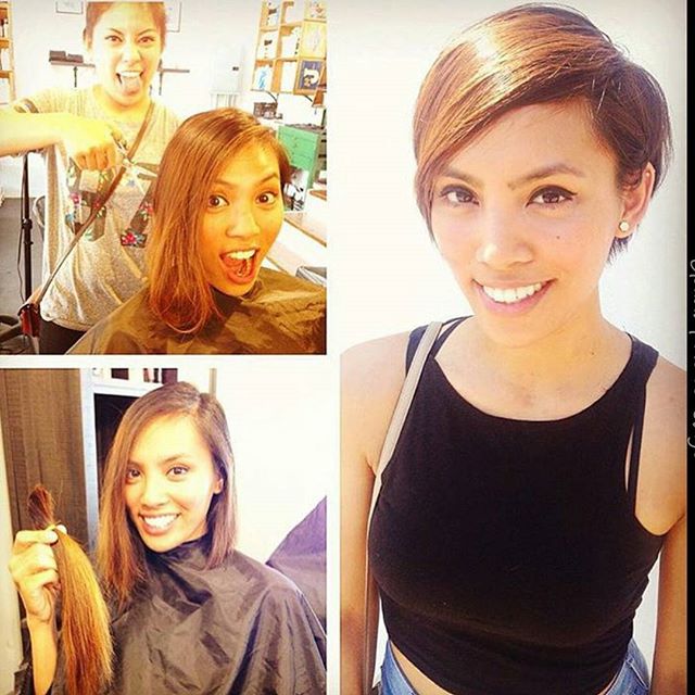 Before and after long pixie transformation
