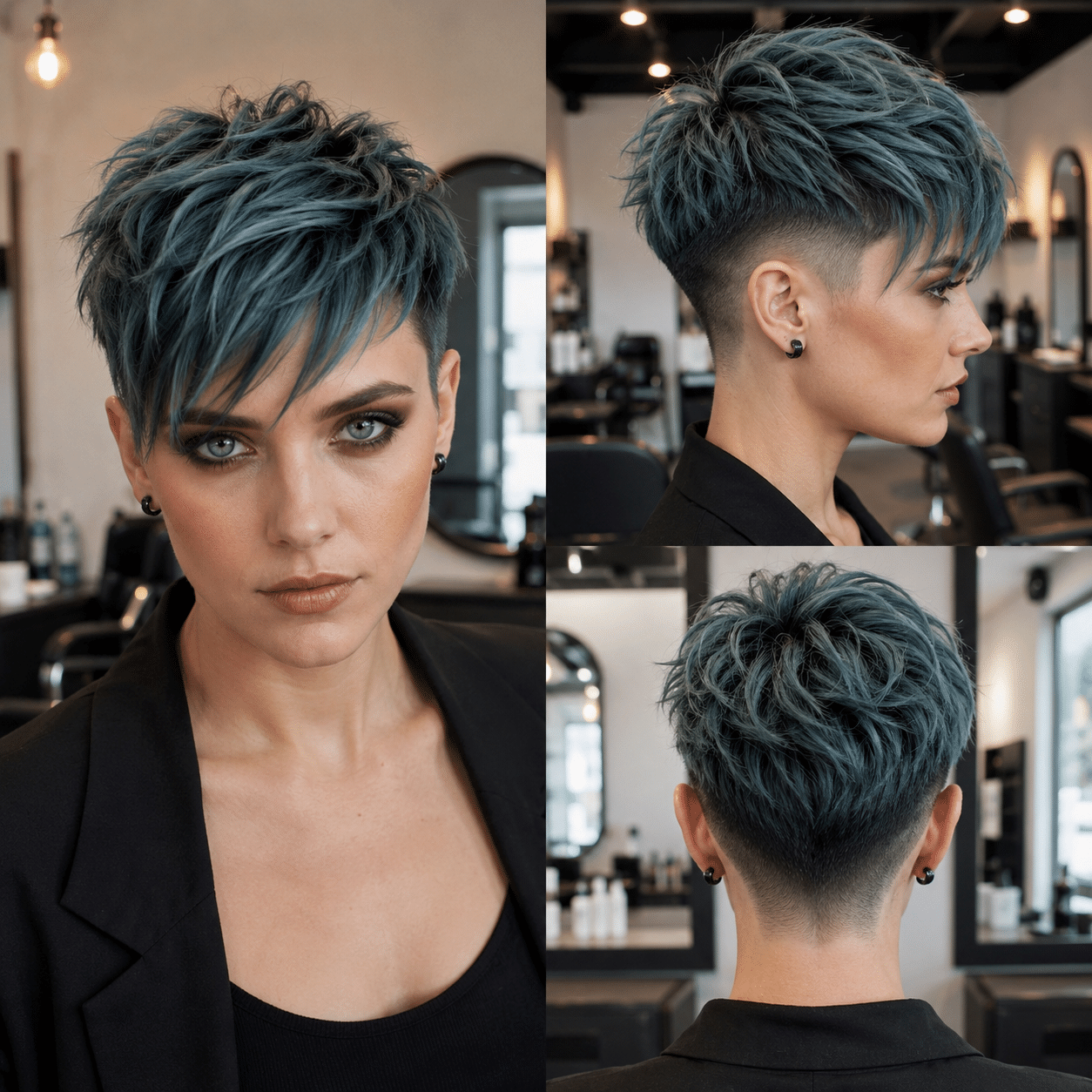 Smoky Teal Undercut Pixie Hair