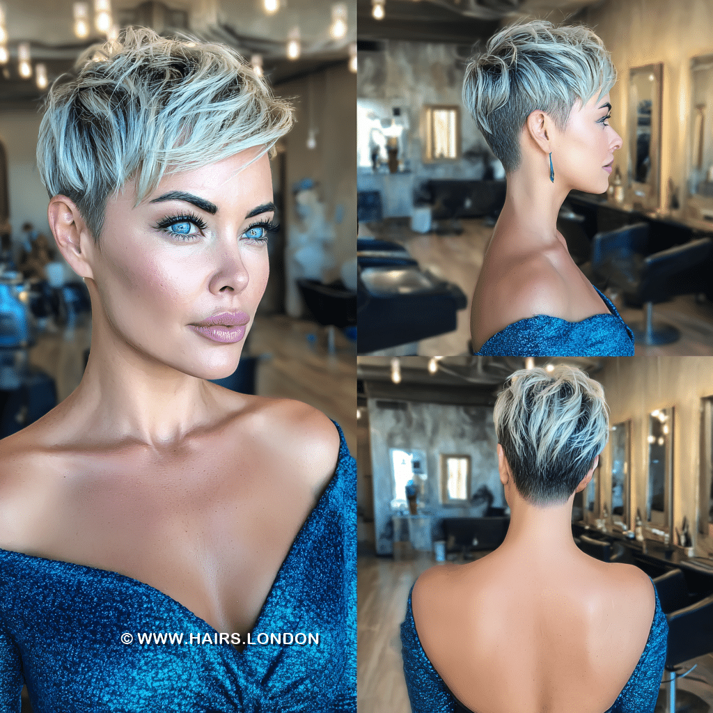 Icy Blonde with Shadow Roots Pixie Hair