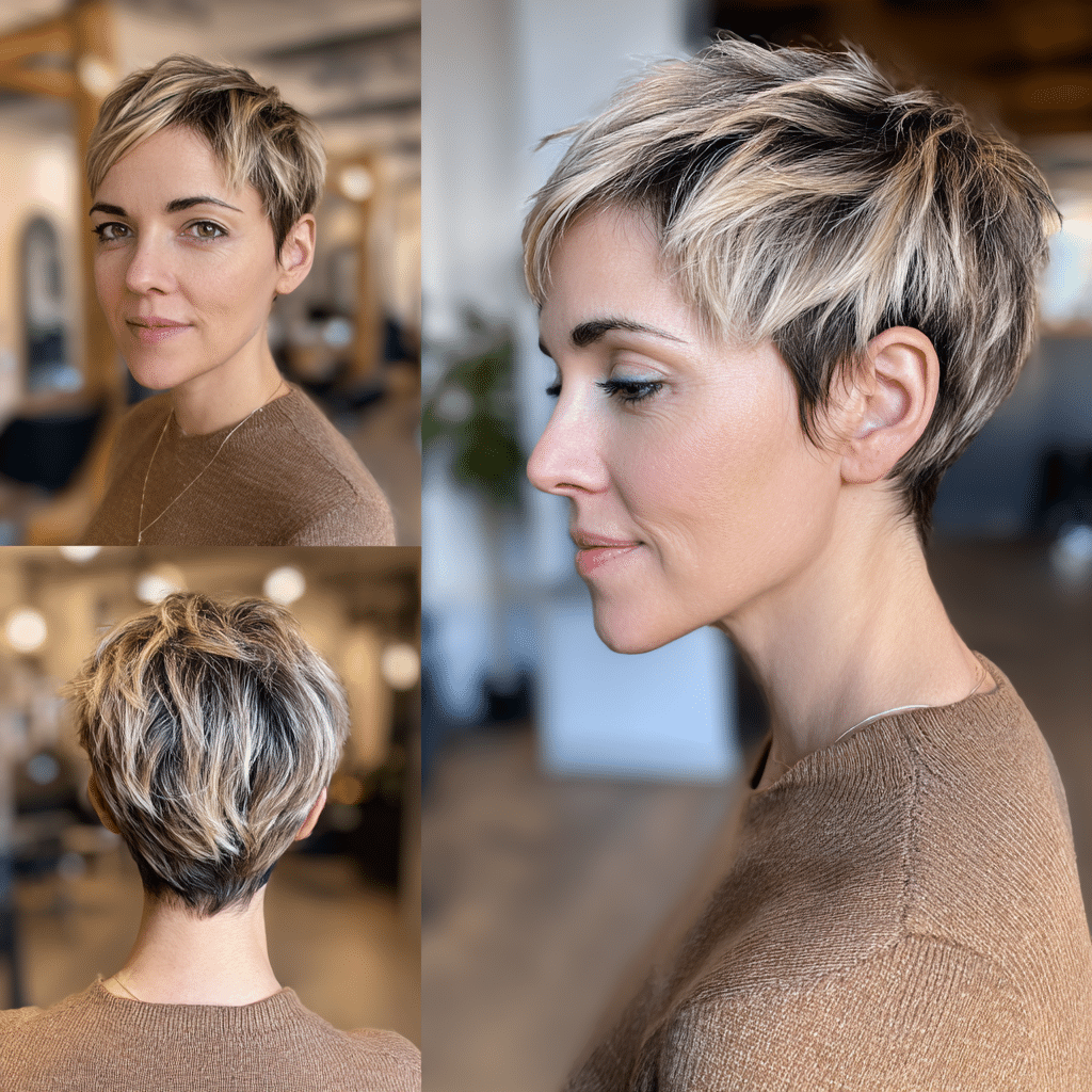 Beige Blonde with Dark Root Melt Pixie Hair