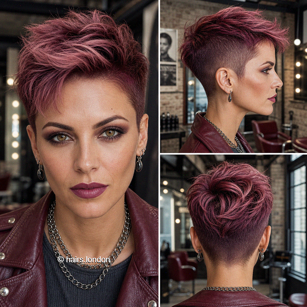 56 Gorgeous Short Pixie Haircuts with Bangs 2026 Raspberry Burgundy Hair