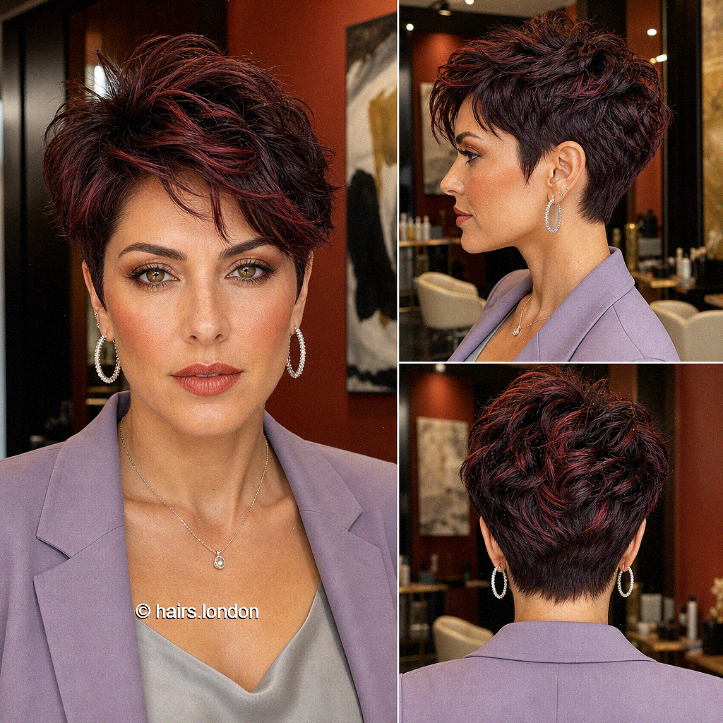 56 Gorgeous Short Pixie Haircuts with Bangs 2026 Black Cherry Merlot Hair