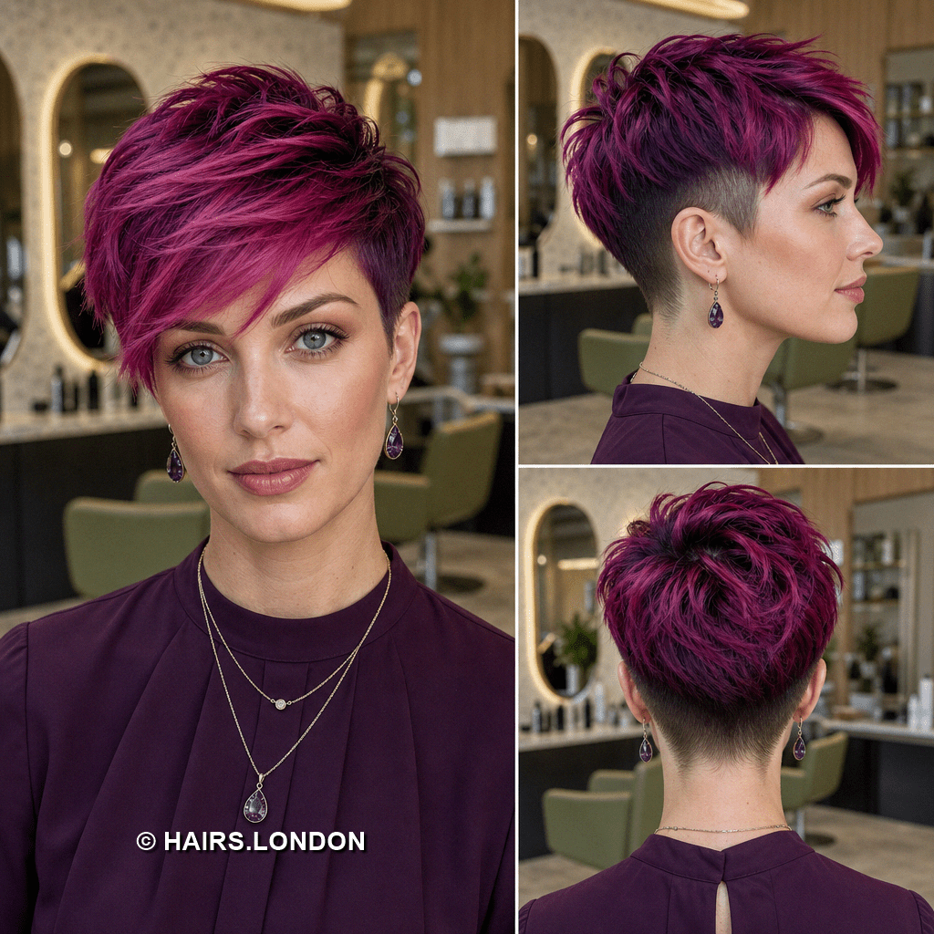 56 Gorgeous Short Pixie Haircuts with Bangs 2026 Raspberry Magenta Pixie Hair