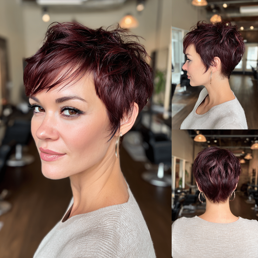 Rich Burgundy Pixie Hair