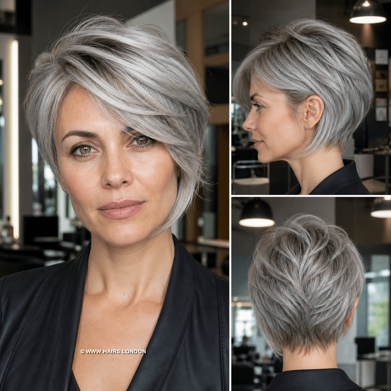 Smoky Silver Blonde Pixie Hair