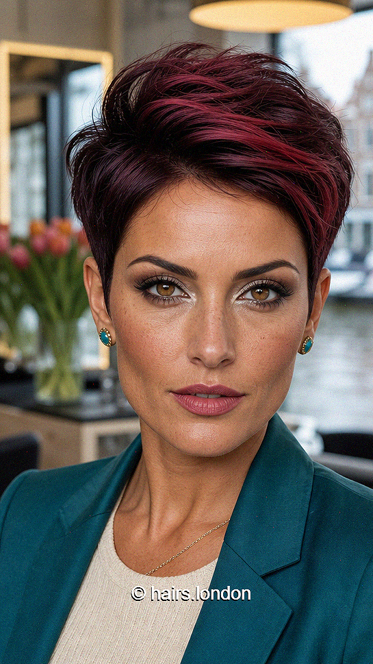 79 Best Short and Longer Pixie Haircuts for 2026 Black Cherry Crimson Hair