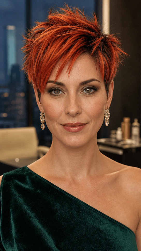 79 Best Short and Longer Pixie Haircuts for 2026 Fiery Copper Auburn Hair