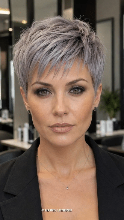 Smoky Silver Ash Pixie Hair
