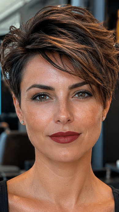Cinnamon Mocha Brunette Pixie Hair