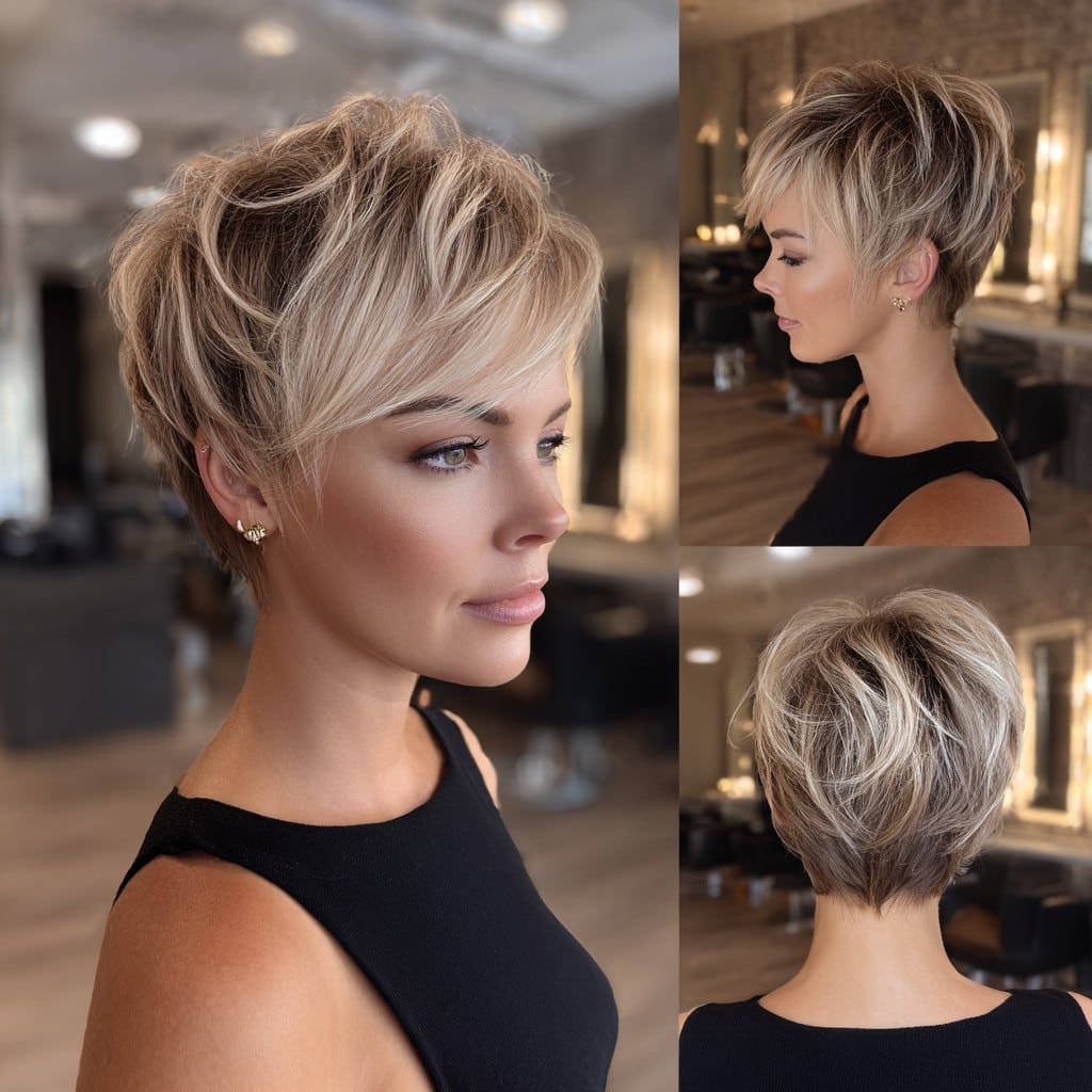 Beige Blonde Layered Pixie Hair