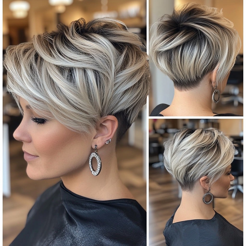 Blonde Pixie with Dark Undercut and Highlights
