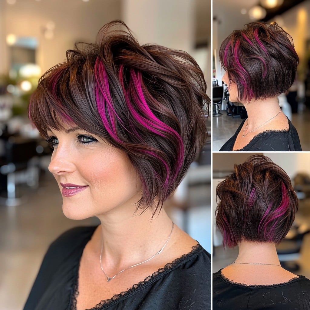 Dark Chocolate Hair with Fuchsia Highlights