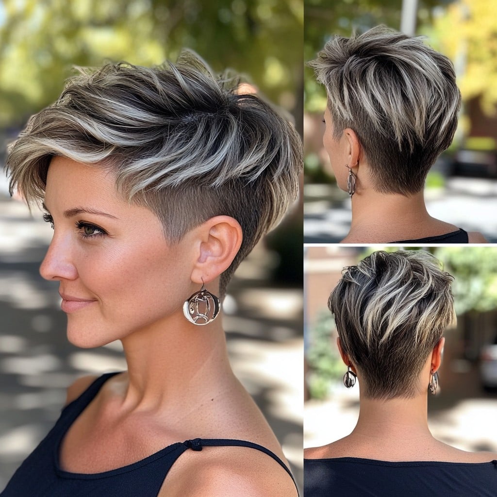 Edgy Textured Pixie with Ash Blonde Highlights and Undercut
