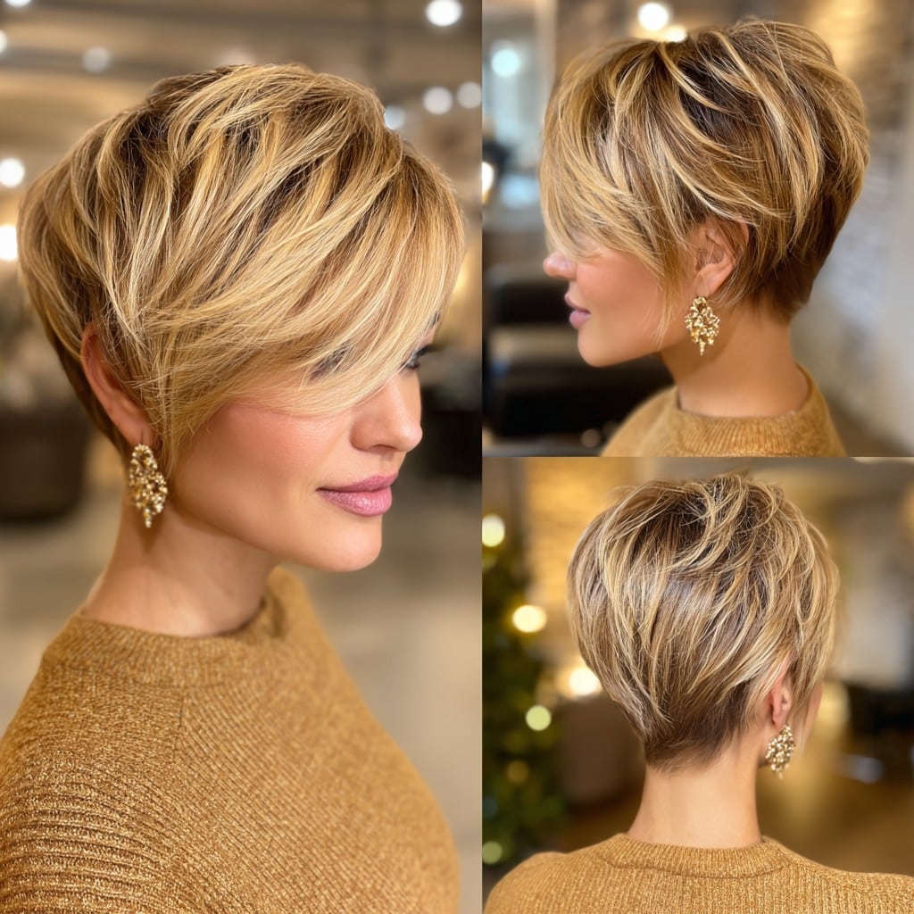 Golden Blonde Pixie with Bangs Hair