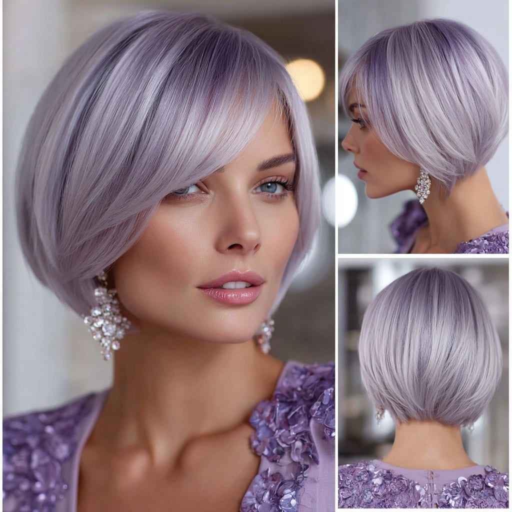 Lavender Silver Rounded Bob Hair