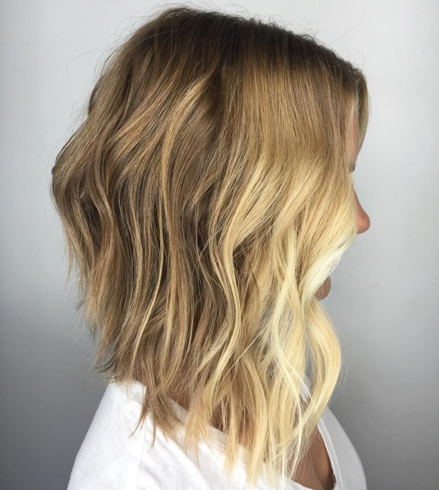 Long Inverted Bob with Blonde Balayage