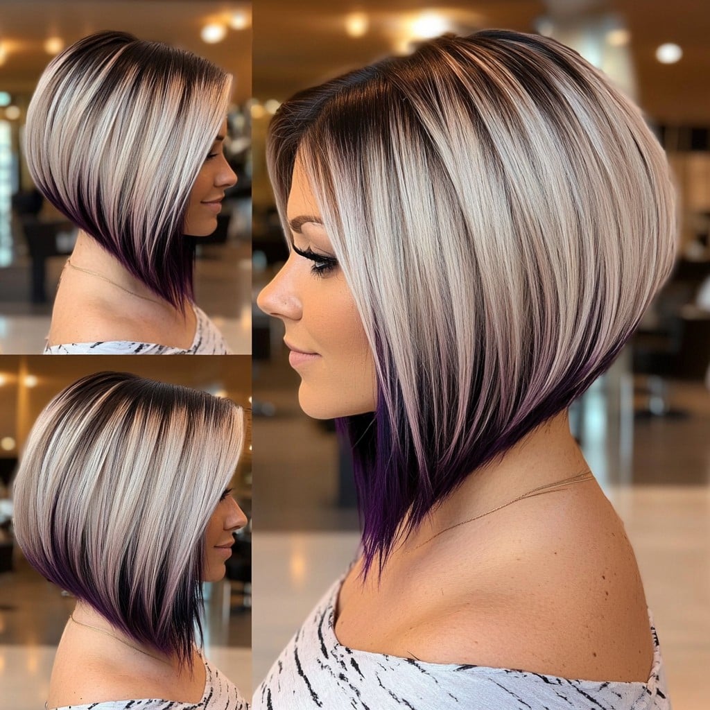 Platinum and Purple Stacked Bob Hair