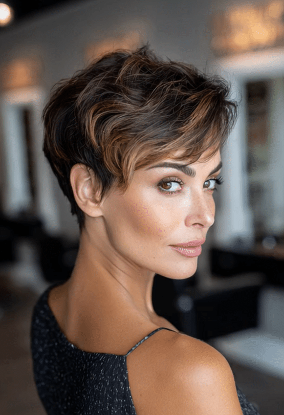 Warm Caramel Mocha Pixie Hair