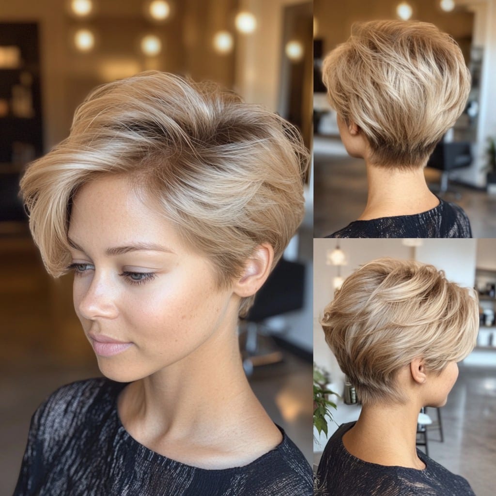 Soft Beige Blonde Pixie Hair