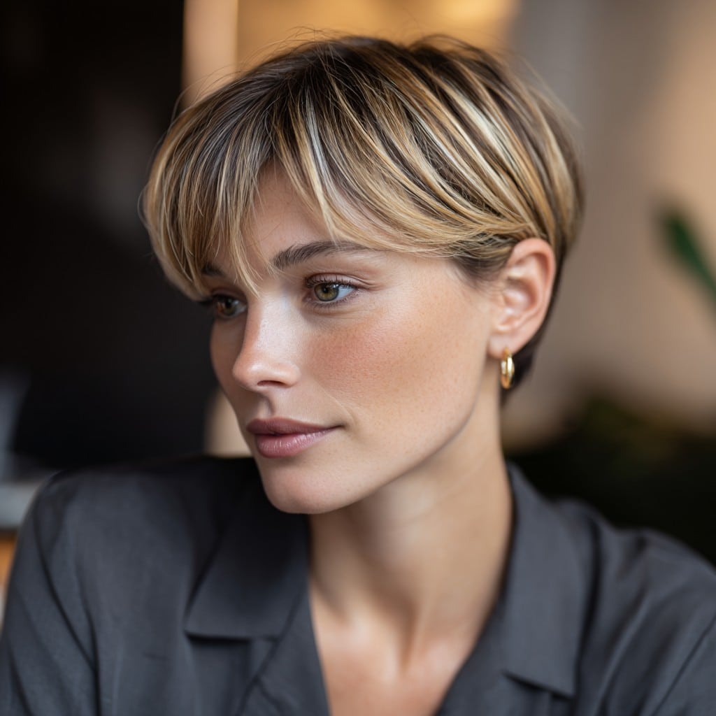 Soft Honey Blonde Pixie Hair