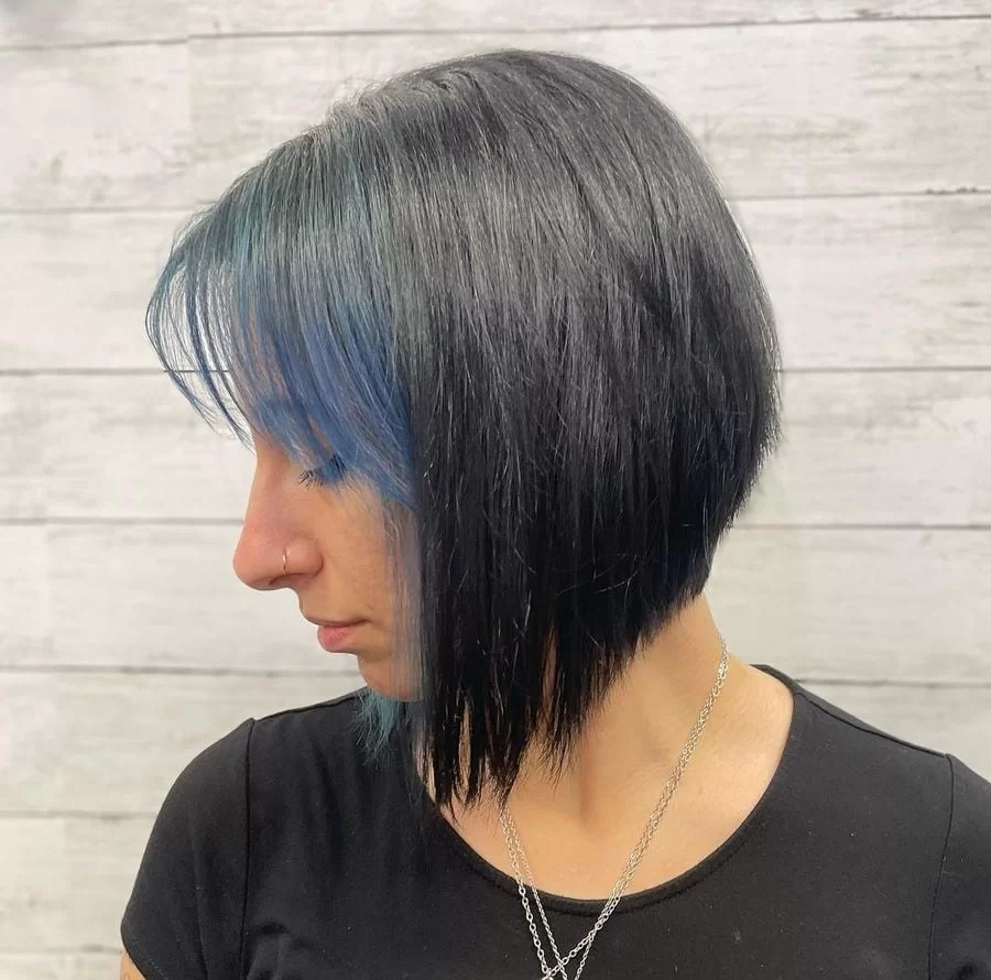 Stacked Bob with Blue Bangs