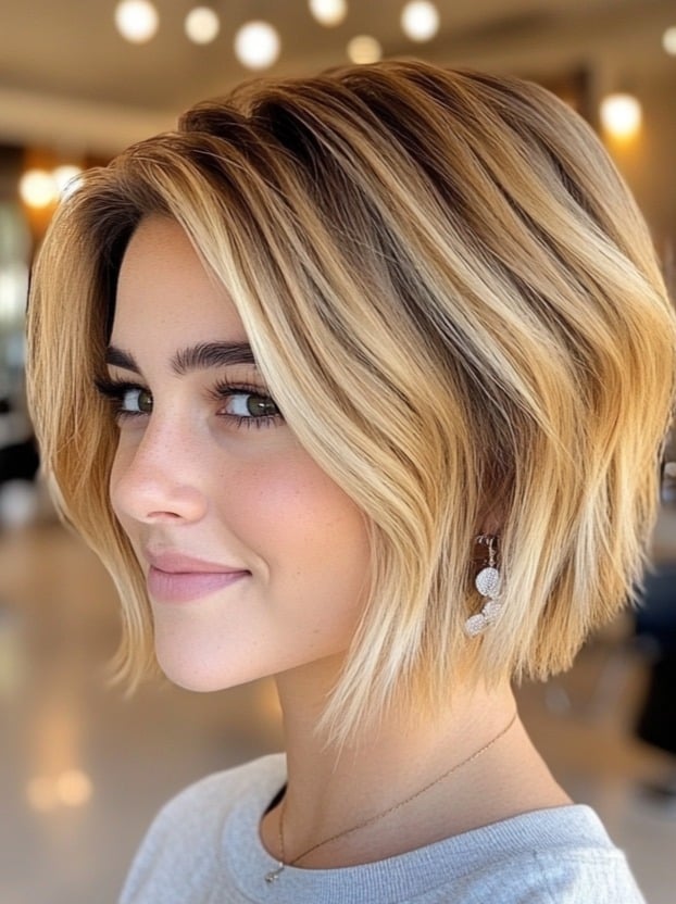 Textured Choppy Bob with Blonde Balayage
