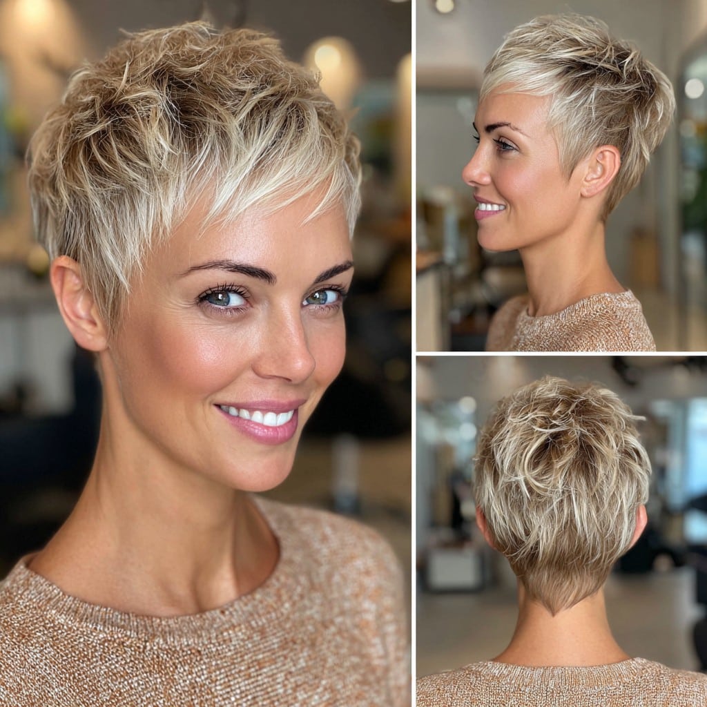 Textured Platinum Blonde Pixie Hair