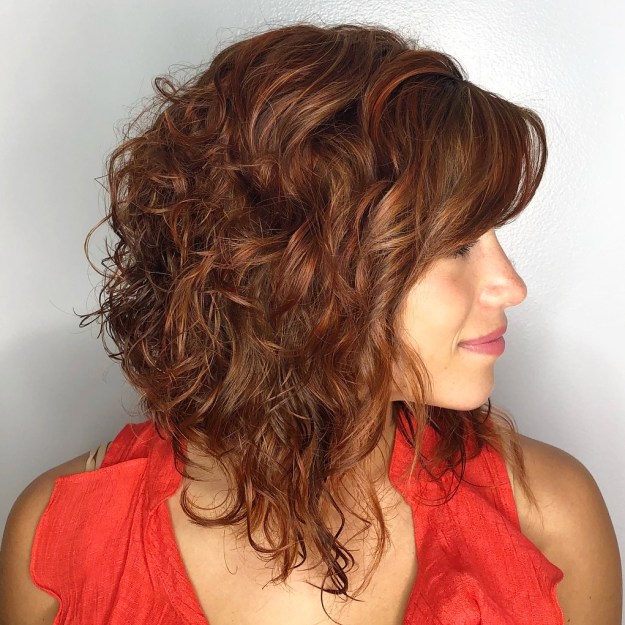 Uneven Curly Rusty Brown Lob