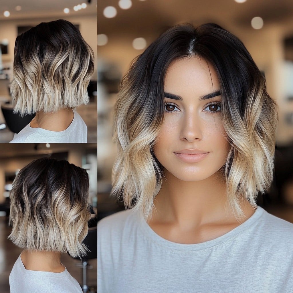 Wavy Blonde Ombre Lob Hair