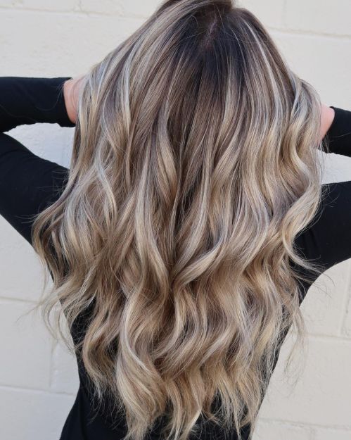 Ash Blonde Balayage Hair with Brown Lowlights